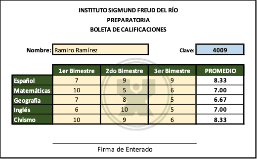 Ejemplo resuelto del ejercicio BuscarX - Boleta de calificaciones