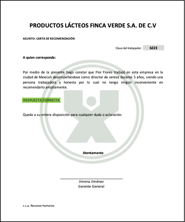 Ejemplo resuelto del ejercicio de la función BuscarX - Carta de recomendación