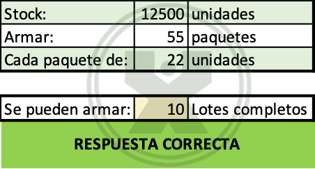 Ejercicio de Excel resuelto de la función cociente - Cuántos lotes se podrán surtir al cliente