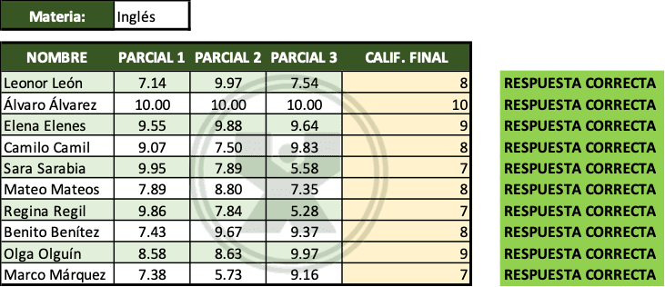 Ejercicio de Excel resuelto de la función entero - El redondeo de calificaciones